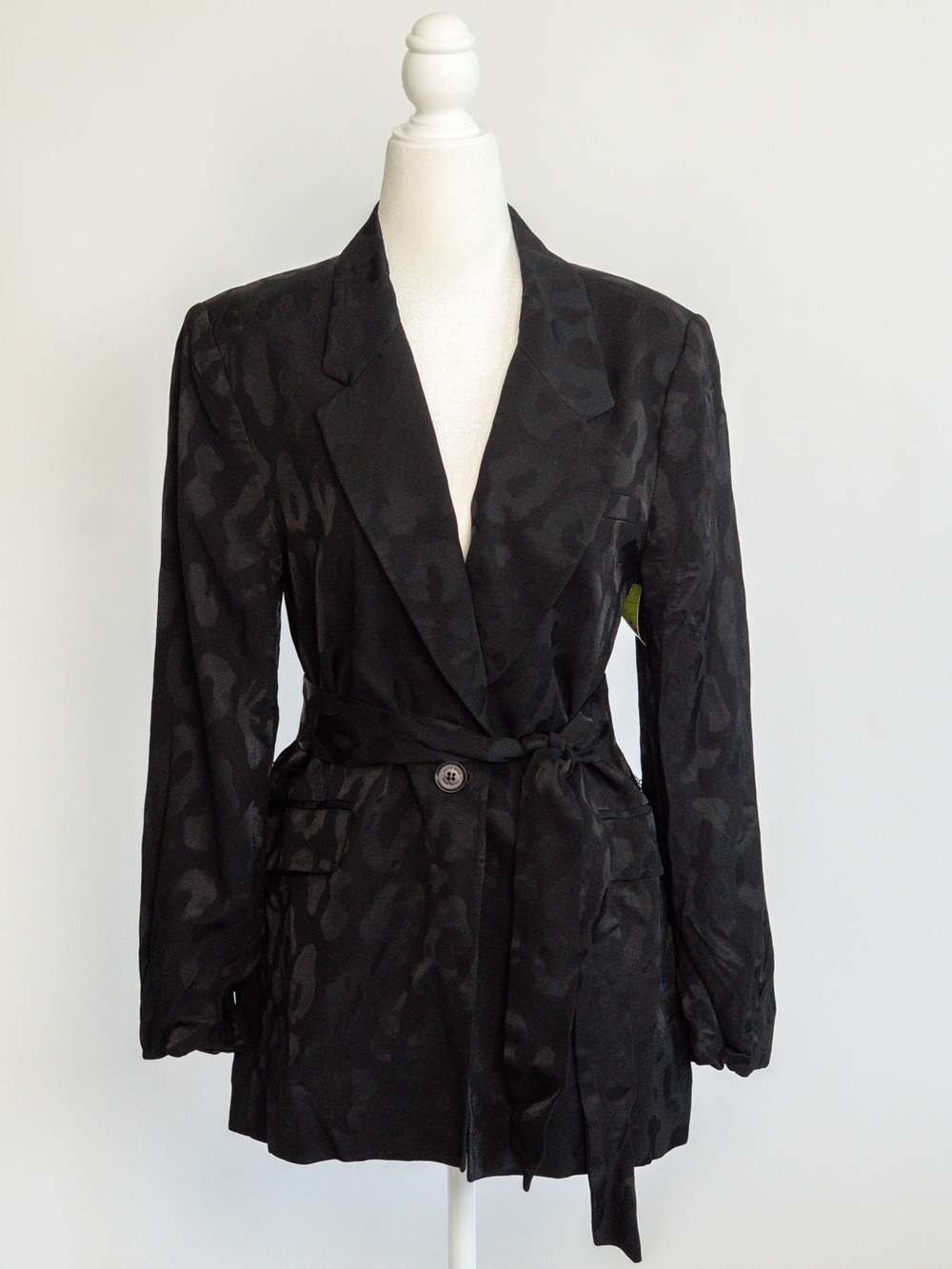 Anine Bing Black Jacquard Tie-Waist Blazer